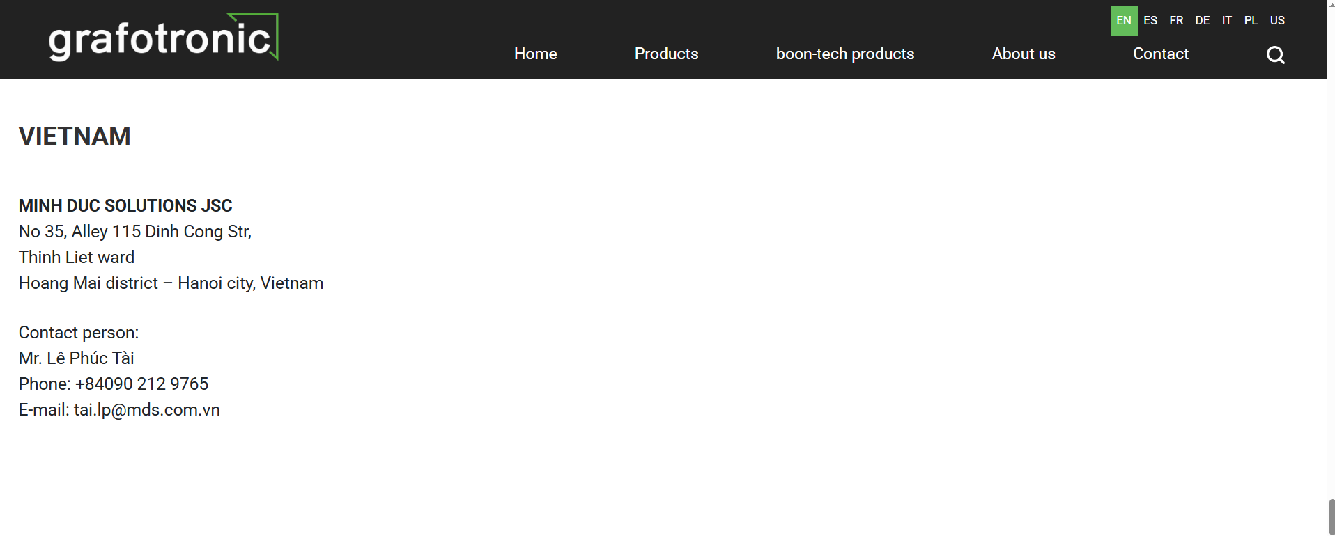 Grafotronic Vietnam – Minh Duc Solutions JSC official distributor